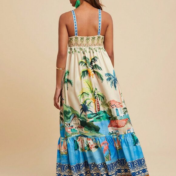 Multicolor Boho Women's Tropical Maxi Dress - Picture 2 of 7